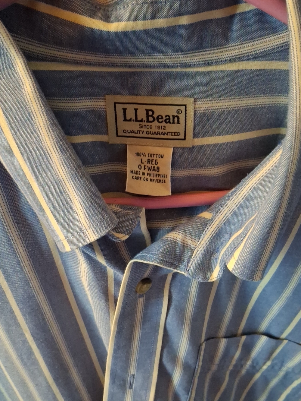 L.L.Bean Men’s Light Blue and White Striped Cotton Button-Down Shirt